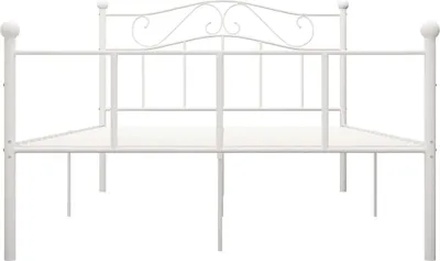 A white metal bed frame is shown against a white background.