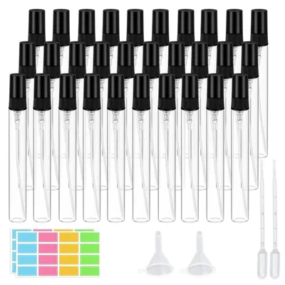 Image de 30 vaporisateurs de parfum en verre, contenance de 10 ml, rechargeables, avec accessoires