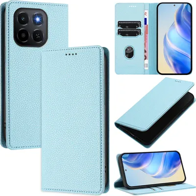 Produktbild von Litchi Leder Handyhülle für Honor X6C Wallet Kartenfächer Standfunktion Hülle Hellblau