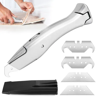 Produktbild von Teppichmesser mit Hakenklinge Trapezklinge Aluminiumlegierung 16,5 cm Silber