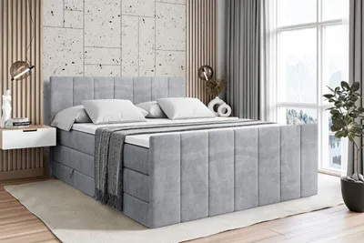 Produktbild von ALTDECOR Boxspringbett mit Fußteil, 2 Matratzen und Topper - 120x200 cm - MOETI-Z KING - Hellgrau Samt - Polsterbett mit, H3- und H4- Matratzen, Bettkasten und Lattenrost, Bett mit Stauraum