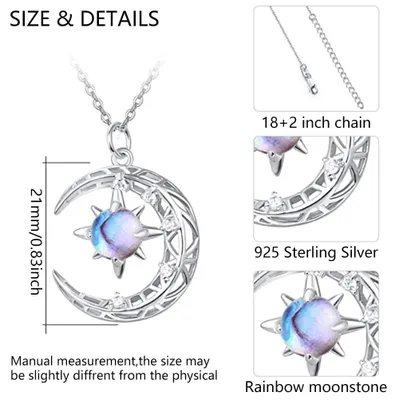 Produktbild von Eomsky Mondstein Kette,Mond Sterne Halskette,Damen 925 Sterling Silber mit Blau/