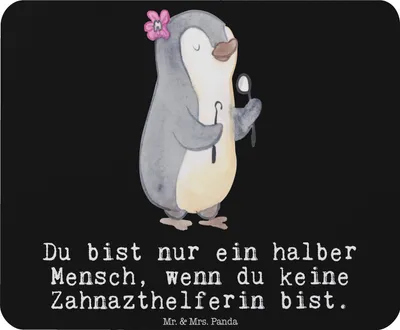Produktbild von Mr. & Mrs. Panda Mouse Pad Zahnarzthelferin Herz - Schwarz - Geschenk, Mauspad, laptop mousepad, mausteppich, pc