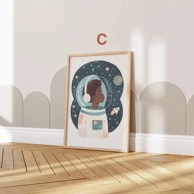 Produktbild von Astronaut Poster Kinderzimmer · Geschenkidee für Kinder · Kinderzimmer Deko · Weltraum Rakete & Planeten · Deko Print ohne Rahmen · Motiv C · 50×70cm