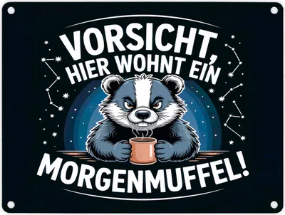 Produktbild von Vorsicht, hier wohnt ein Morgenmuffel! Metallschild in 15x20 cm Dachs mit