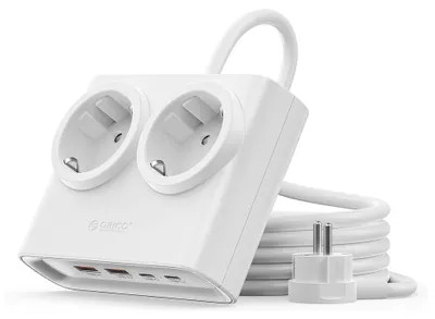 Produktbild von Orico PDC25 25W 6-in-1 Steckdosenleiste (2x Netzanschluss + 2x USB-A + 2x USB-C) – Weiß