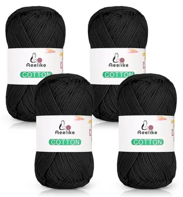 Obrázok produktu pre Priadza na ručné pletenie, 4-nitá, 100% bavlna, 4 x 50g klbká, čierna farba