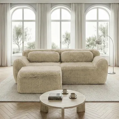 Produktbild von L-förmiges 2-Sitzer Sofa,Plüschstoff,modular,mit Kissen,Weich,hochelastischer Schaumstoff,geeignet für Wohnzimmer und Räume,Light Khaki,Hellkhak
