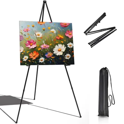 Imagen del producto de TRANKIELO® - Caballete metálico ajustable de 160 cm – Trípode plegable con funda de transporte – Ideal para exposiciones de bodas, carteles, pinturas