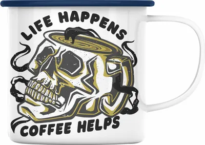 Produktbild von Trendation - Emaille Tasse Totenkopf Kaffeeliebhaber Geschenk Spruch (Blau)