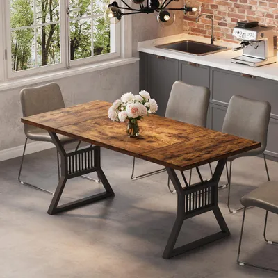 Productafbeelding van Rechthoekige eettafel, 180 cm, geschikt voor 6-8 personen, stevige keukentafel met metalen poten, retro zwart