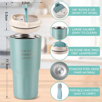 Thermosbecher 600 ml RVS mit Isolierung – Kaffeebecher To Go mit 360° Trinköffnung
