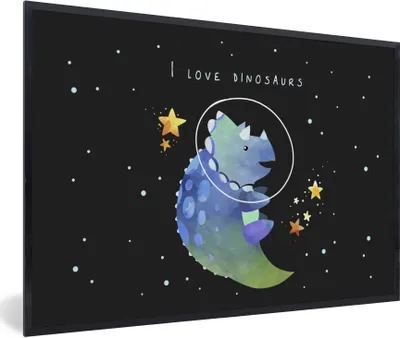 Produktbild von MuchoWow® Gerahmtes Poster Zitate - Sprichwörter - Raumfahrt - 'Ich liebe Dinosaurier' - Jungen - Kind - Mädchen - Kinder 90x60 cm - Poster mit Schwarzem Bilderrahmen Wandposter Rahmen Foto Bilder - Fotorahmen - Foto-Plakat