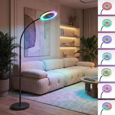 Produktbild von LED Stehlampe mit Ventilator 184cm, Flexible Gooseneck RGB Standventilator,  Dimmbare mit Fernbedienung, für Wohnzimmer, Schlafzimmer, Lesezimmer