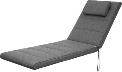 A grey chaise lounge cushion on a white background.