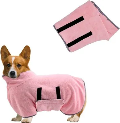 Produktbild von Hundetrockenjacke, Hundehandtuch, Badjacke für kleine, mittelgroße Hunde, superabsorberende Hundetrockenhandtuch, weiches, verstellbares Hundebadtuch nach dem Duschen (M/50 cm, rosa)