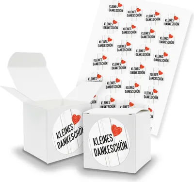 Produktbild von itenga SET kleines Dankeschön (Motiv116) 24x Würfel 5cm weiß + Sticker