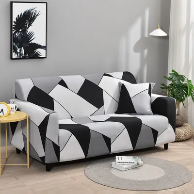 Produktbild von ele eleoption Sofabezug Stretch, Schwarz-Weiß-Geometrie, 3-Sitzer (180-230 cm), aus faltenfreiem, weichem Material, waschbar, Schutz vor Flecken und Tierhaaren, einfache Montage