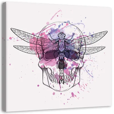 Produktbild von Leinwandbild totenkopf und libelle 50x50 cm Feeby farbe wandbild bereit zum aufhängen