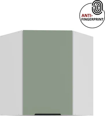 Produktbild von Küchen Eckhängeschrank 60x60 cm Küche ARIA Aquamarin ultra matt + Weiss matt, hochwertige Fronten mit Anti Fingerprint Beschichtung Küchenzeile Küchenblock +32
