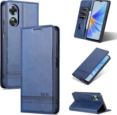 Image de Oppo A17 Housse en cuir, étui à rabat Portefeuille Fermeture magnétique Support Housse de protection pour Oppo A17 Bleu