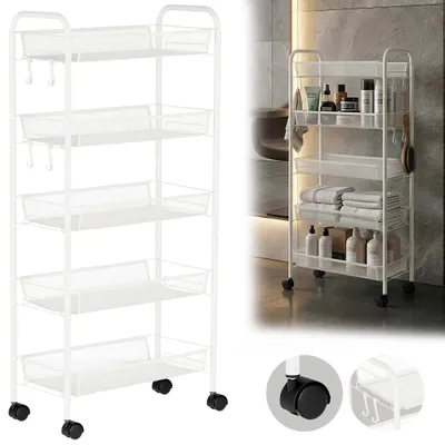 Immagine prodotto di Carrello ausiliario mobile bianco per parrucchieri, estetisti e spa, con ripiani