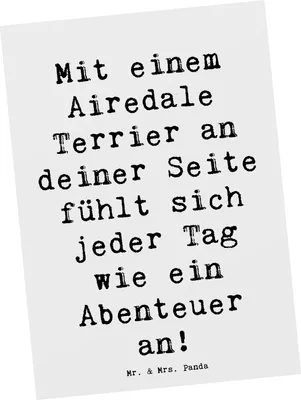 Produktbild von Mr. & Mrs. Panda Postkarte Spruch Airedale Terrier Abenteuer - Weiß - Geschenk, Postkarten, Grußkarte, Hundepflege, Hundetraining, Hunde, Hund, hundeerziehung, Hunderasse
