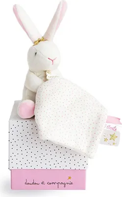 Imagen del producto de Doudou: Set de regalo que incluye un conejito de peluche con un lazo, de 10 cm, color rosa