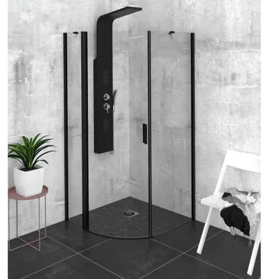 Imagen del producto de Polysan ZOOM BLACK, mampara de ducha en forma de cuarto de círculo, 900x900 mm, vidrio transparente, para instalación en el lado izquierdo
