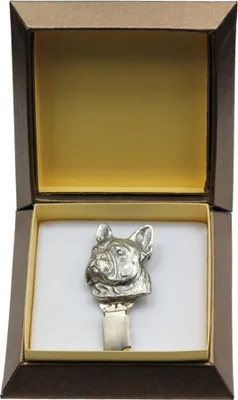Image de Bouludog français - broche avec clip, porte-numéro de départ, pin's argenté pour exposition canine de la marque Art-Dog