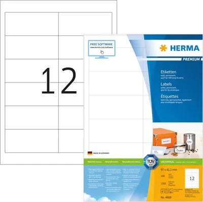 Produktbild von Etiketten Premium A4, weiß 97x42,3 mm Papier matt 1200 St.