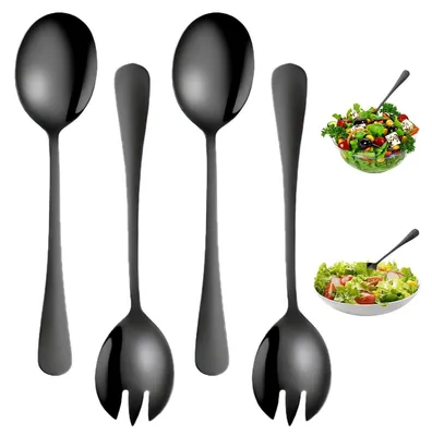 Salatbesteck-Set, 4-teilig, Edelstahl, schwarz, 19,5-20 cm