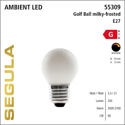 Immagine prodotto di Segula 55309 SEGULA LED Golfball opal-matt E27 3,3W 1900-2700K dimmbar