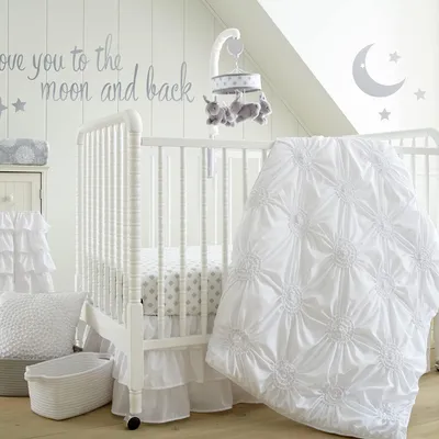 Produktbild von Levtex Baby - Weidenbett-Set für Babybett, 5-teilig, mit weicher Rosette und Rüschen, Weiß
