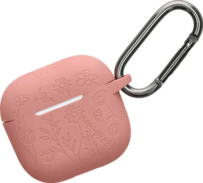 Produktbild von kwmobile Silikon Case kompatibel mit Apple Airpods 4 Hülle - Schutzhülle für Kopfhörer mit Karabiner - Geprägtes Muster Dark Rose