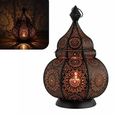 Produktbild von Orientalische Laterne Metall Ziva Schwarz 30cm | Marokkanisches Windlicht Gartenwindlicht | Metalllaterne für draußen als Gartenlaterne, oder Innen als Tischlaterne