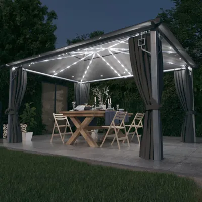 Zdjęcie produktu dla Pawilon z zasłonami i oświetleniem LED 4x3 m aluminium antracytowe