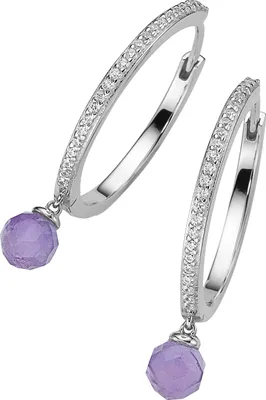 Produktbild von Klappcreolen Giorgio Martello Milano mit Amethyst-Kugeln und Zirkonia, Silber 925 Lila 2,5 cm