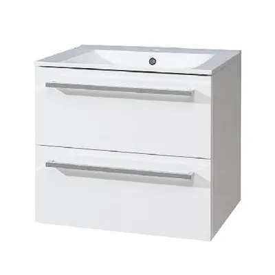 Imagen del producto de Mereo Bino - Mueble con lavabo, 610 x 548 x 460 mm, 2 cajones, blanco brillante, modelo CN660