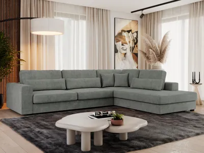 Produktbild von MKS MEBLE Ecksofa Sofa L-Form Grau Struktur, Wohnlandschaft L-Form, Couch L Form, Sofagarnitur Couchgarnitur Polsterecke, Breite: 316 cm - Savona L - Grau Strukture - Rechts