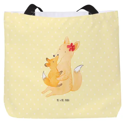 Produktbild von Mr. & Mrs. Panda Schultasche Fuchs Mama - Gelb Pastell - Geschenk, Tochter, Muttertag, Mutter, Strandtasche, Schoß, Laptoptasche, Tasche, Tragetasche, Tote Bag