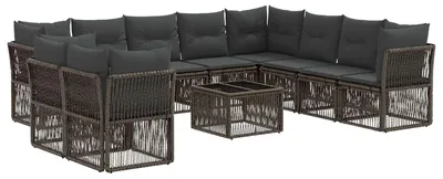 Image de Ensemble de canapés de jardin vidaXL, 11 pièces, gris, en polyrotin