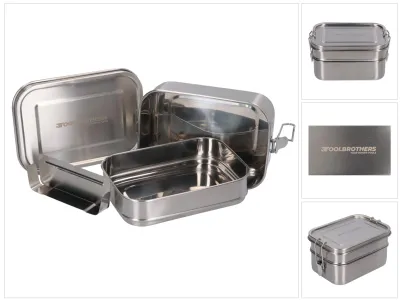Immagine prodotto di Toolbrothers Ventaglio in acciaio inox con 2 ripiani e coperchio in acciaio inox 1340 ml
