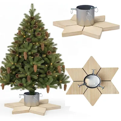 Produktbild von COIL Christbaumständer Ständer mit Wasserspeicher, Rustikaler Ständer, Sockel für echten Baum, Metall/MDF, Breite: 47 cm, Silber