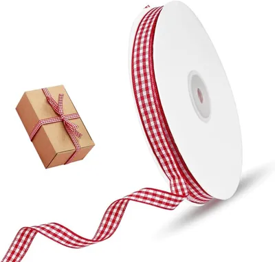 Productafbeelding van 45 m geruit cadeaulint - Rood - 10 mm - Geruit lint en voor geschenkverpakking - Feestdecoratie - Bruiloft