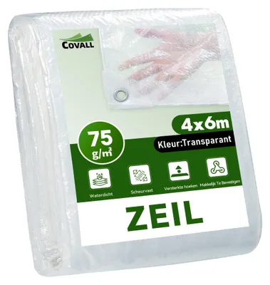 Productafbeelding van Transparant zeil met ingestanste ringen, 4 m x 6 m, waterdicht