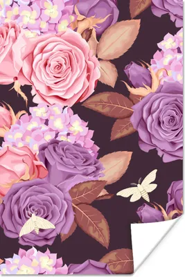 Produktbild von MuchoWow® Poster Blumen - Lila - Rosa - Schmetterlinge 80x120 cm - Papierdruck