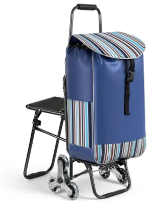Produktbild von Shopping-Trolley 40 l - Faltbarer Einkaufstrolley mit Sitz - Treppensteiger-Dreiecksräder - Einkaufwagen für Einkäufe - Blau