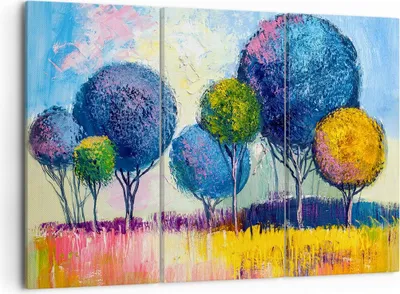 Produktbild von Bild auf Leinwand - Leinwandbild - Bäume Wiese Sommer - 105x70cm - Wand Bild - Wanddeko - Leinwanddruck - Bilder - Kunstdruck - Wanddekoration - Leinwand bilder - Wandkunst - CE105x70-4056