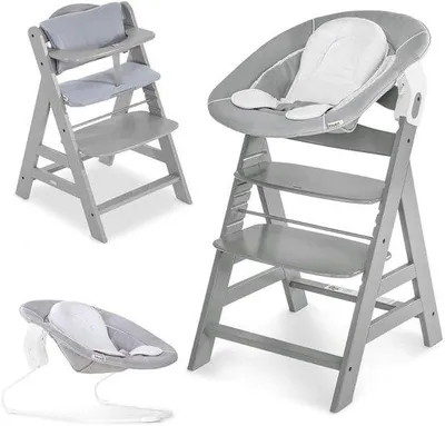 Kinderstoel Hout - Baby Stoel Evolutie - Samen Eten - 4-in-1 Set - 56 x 48 x 77 cm - Grijs